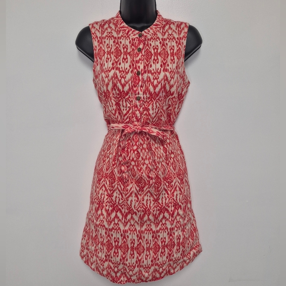 Cynthia Rowley 100% Linen Ikat Print Belted Shirt Dress sz 2